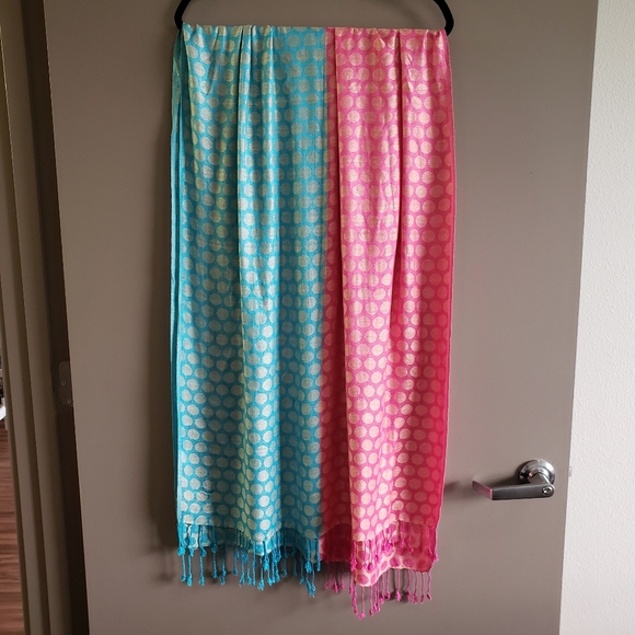 Polka Dot Scarf Bright Blue & Pink - Picture 2 of 10